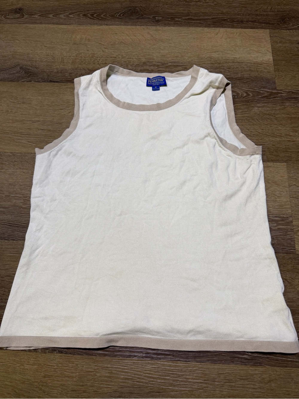 Pendleton Cream Knit Tank with Tan Trim